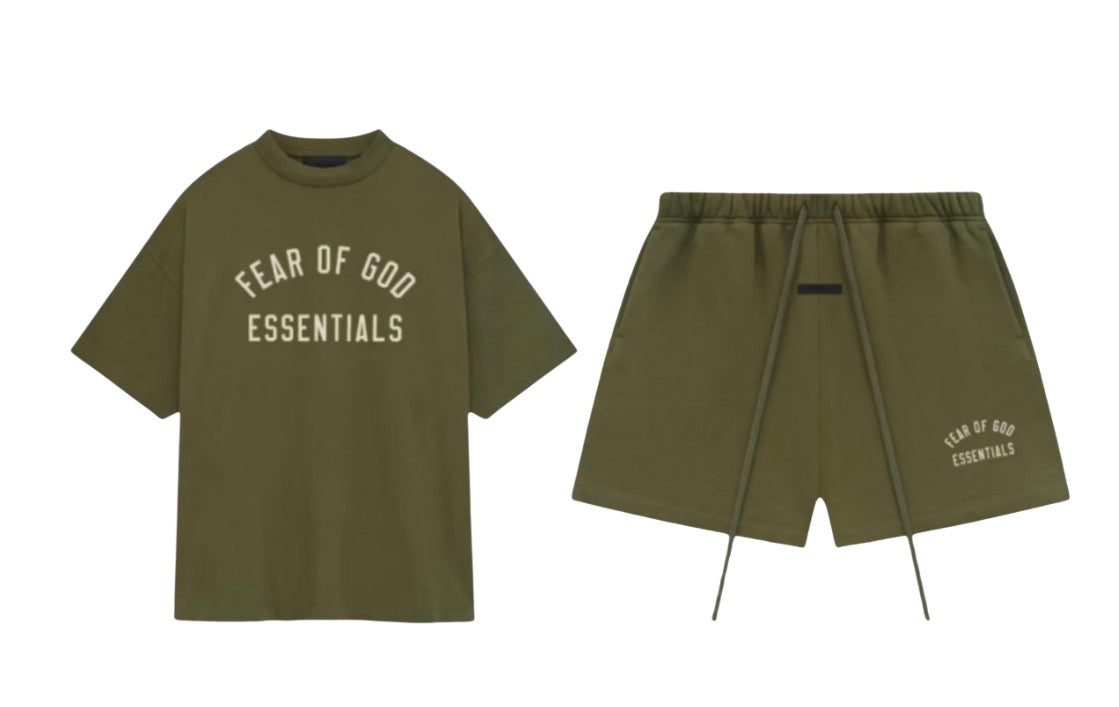 Essentials Fear Of God FW24 Military Green Tee & Short Set
