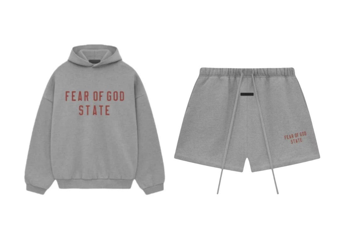 Essentials Fear Of God FW24 Dark Heather Grey Hoodie & Short Set