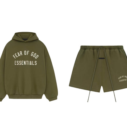 Essentials Fear Of God FW24 Military Green Hoodie & Short Set