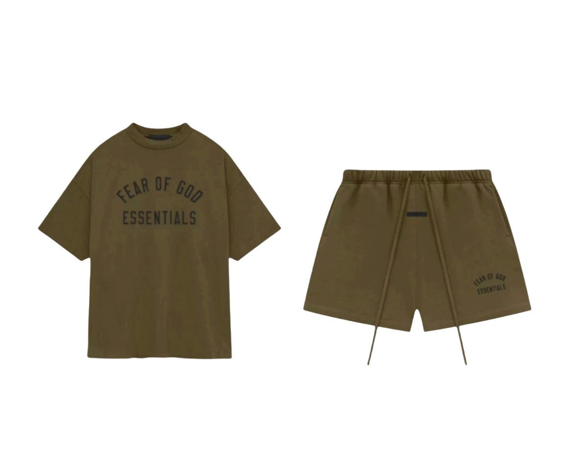 Essentials Fear Of God FW24 Olive Green Tee & Short Set