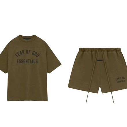 Essentials Fear Of God FW24 Olive Green Tee & Short Set
